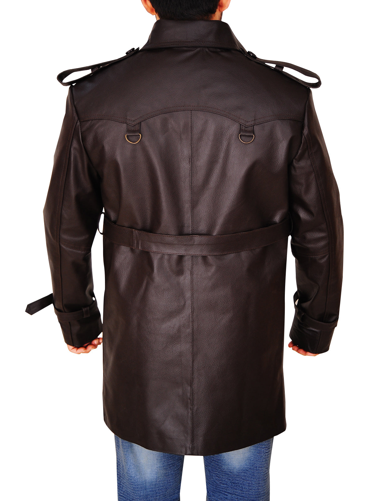 Men Brown Leather Peacoat - Shearling leather