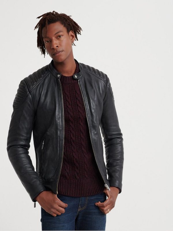 Black Leather Jacket - Shearling leather