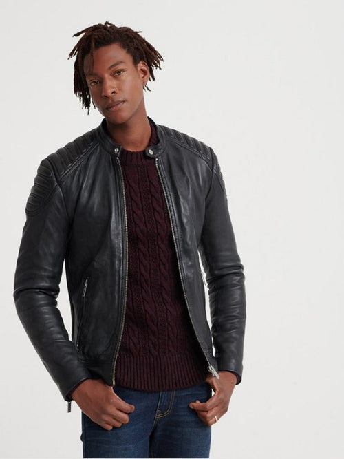 Black Leather Jacket - Shearling leather