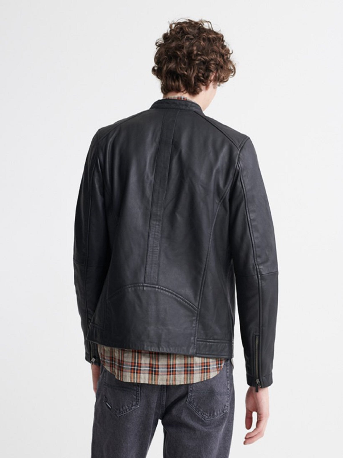 Black Leather Jacket - Shearling leather