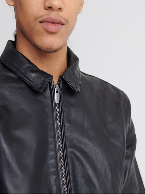 Black Leather Jacket - Shearling leather