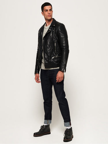 Black Leather Jacket - Shearling leather