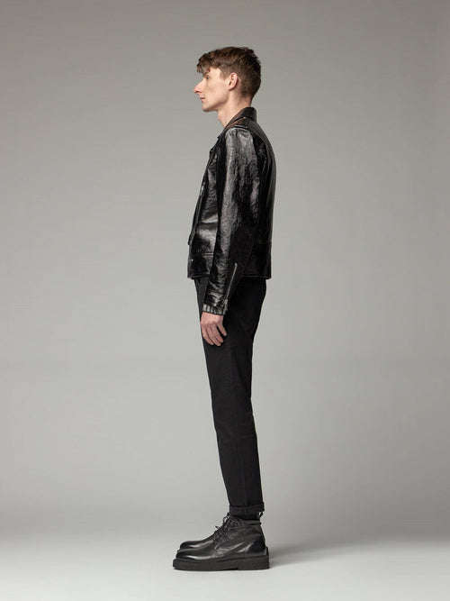Black Leather Jacket - Shearling leather