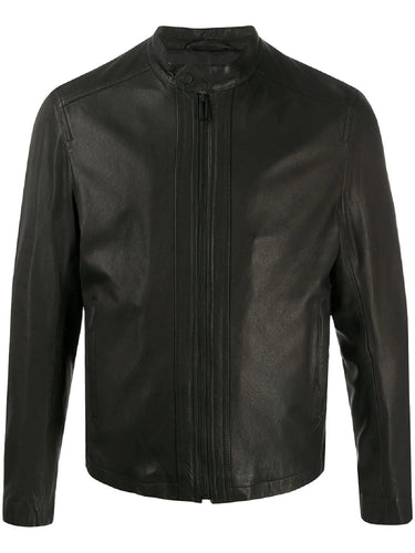 Black Leather Jacket - Shearling leather