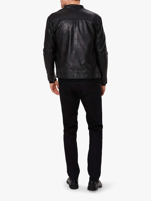 Black Leather Jacket - Shearling leather