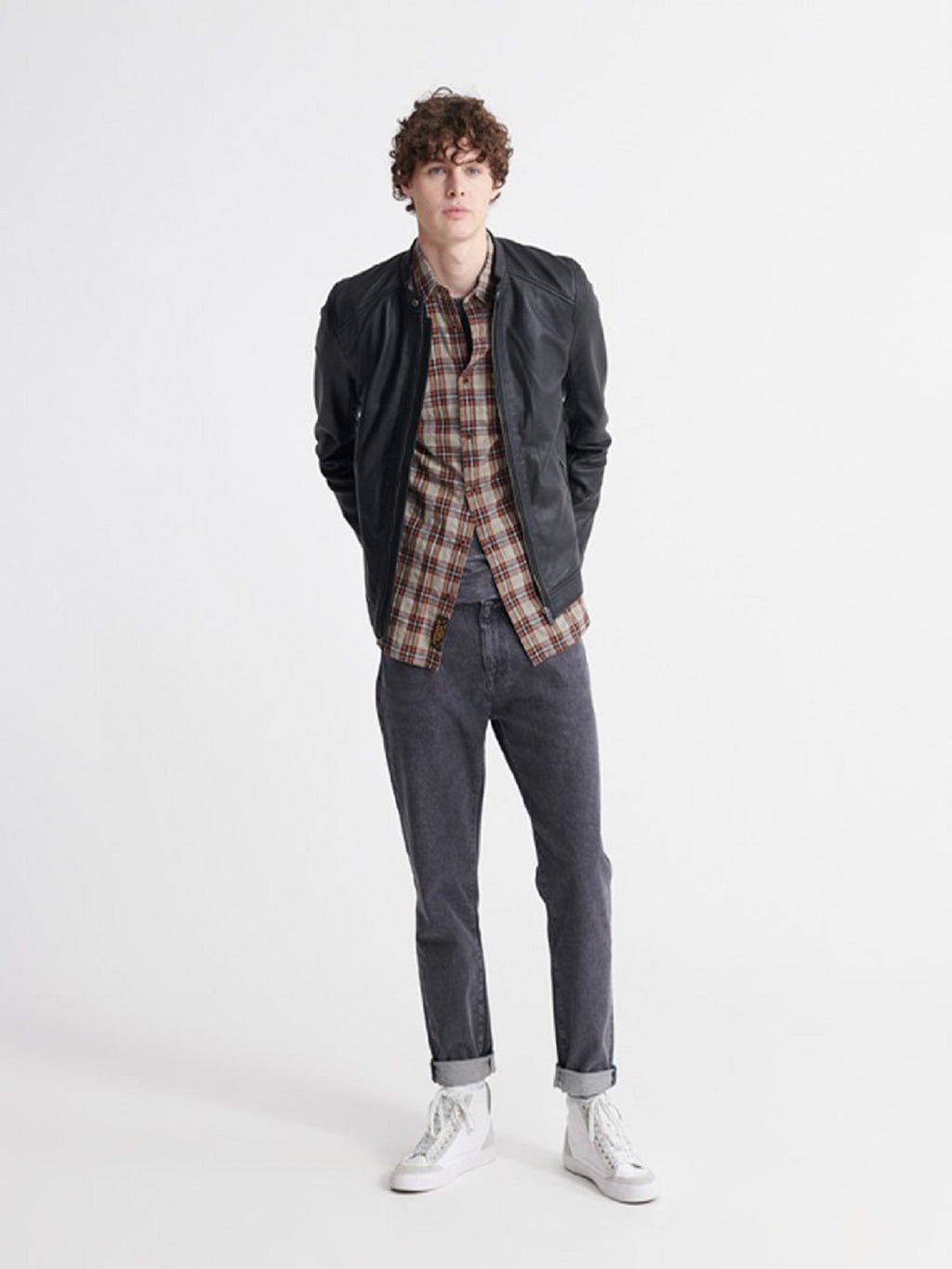 Black Leather Jacket - Shearling leather