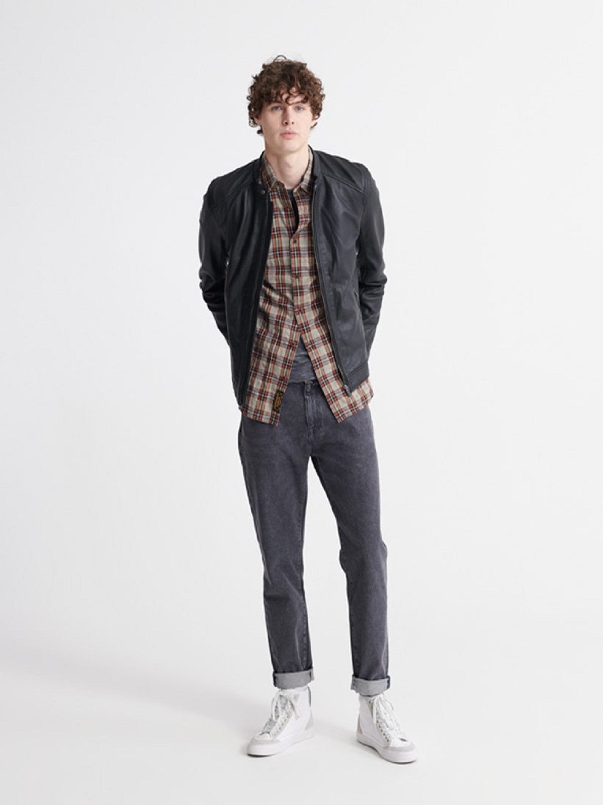 Black Leather Jacket - Shearling leather