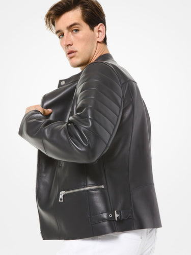 Black Leather Jacket - Shearling leather