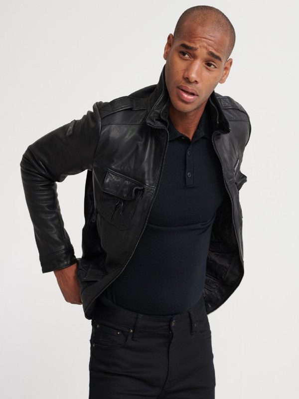Black Leather Jacket - Shearling leather