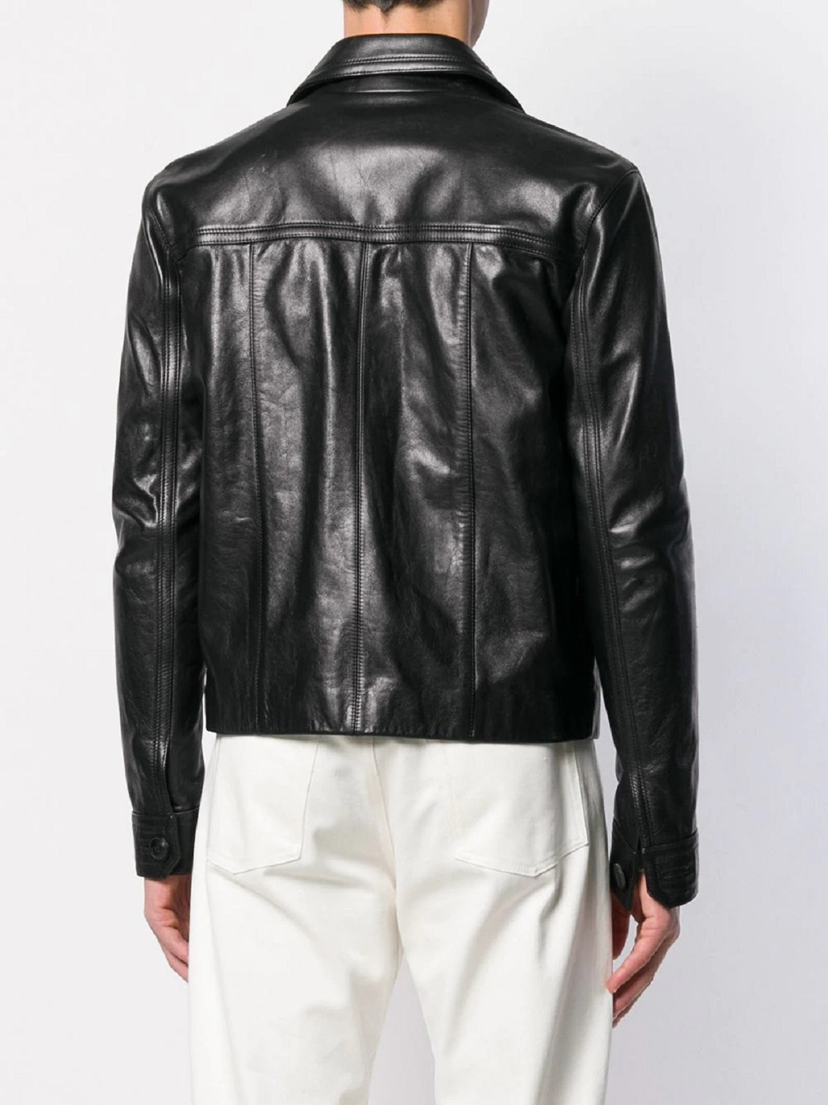 Black Leather Jacket - Shearling leather
