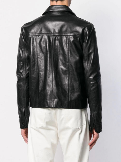 Black Leather Jacket - Shearling leather