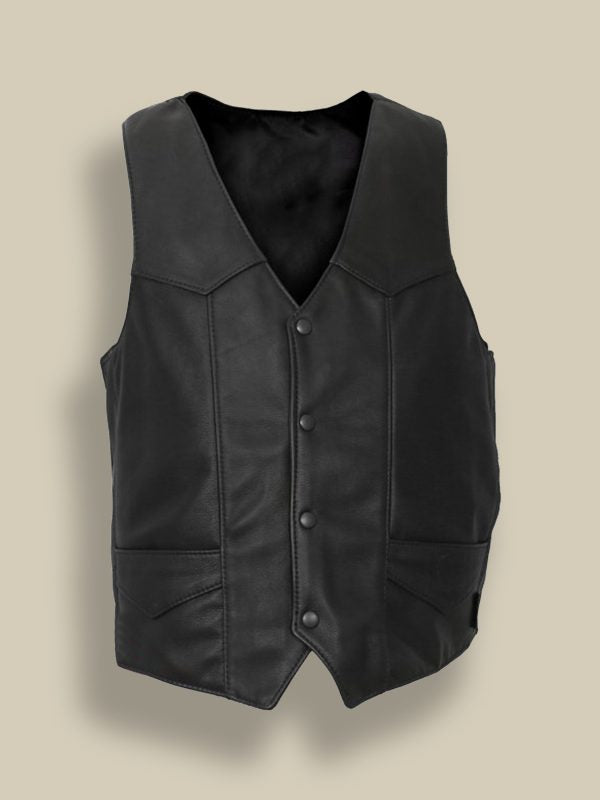 Men Matte Black Vest - Shearling leather