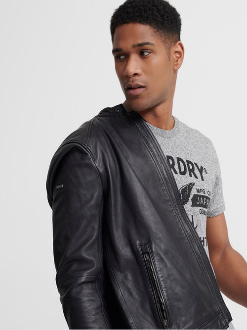 Black Leather Jacket - Shearling leather