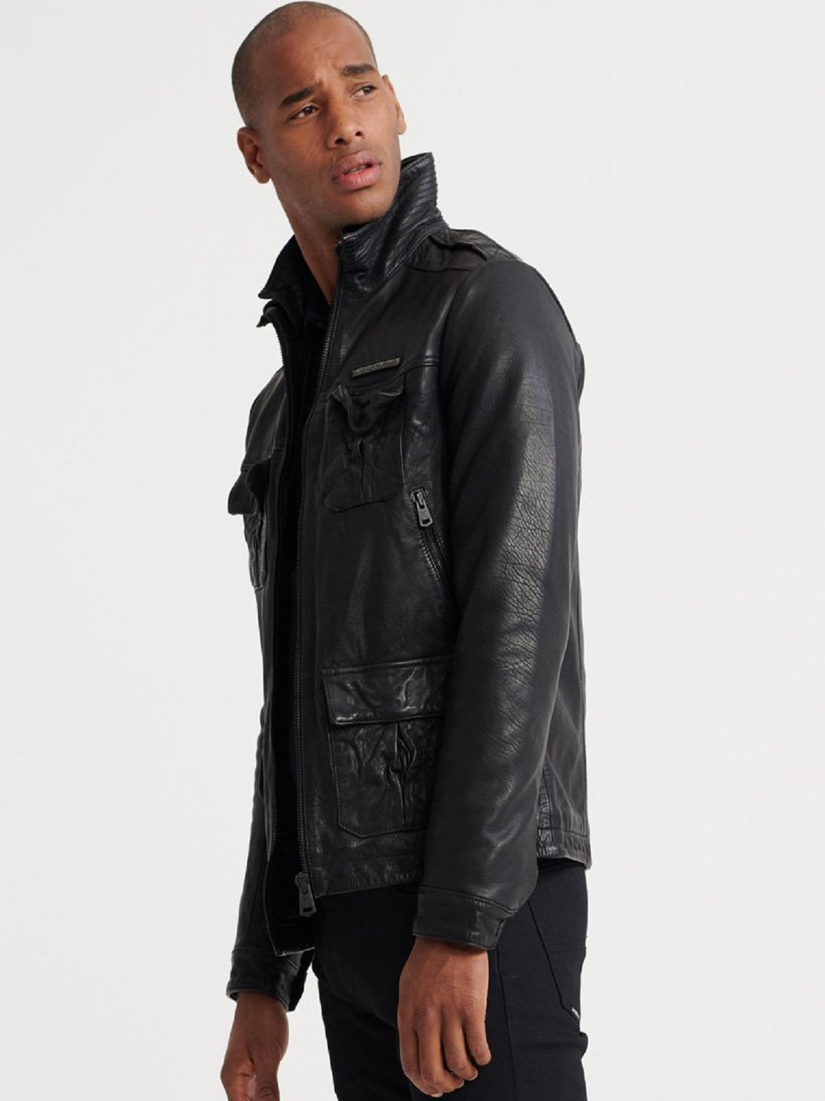 Black Leather Jacket - Shearling leather