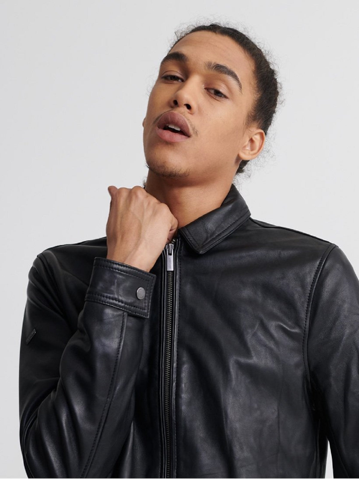 Black Leather Jacket - Shearling leather