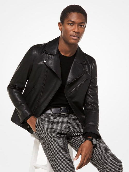 Black Leather Jacket - Shearling leather