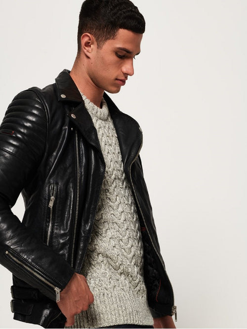 Black Leather Jacket - Shearling leather
