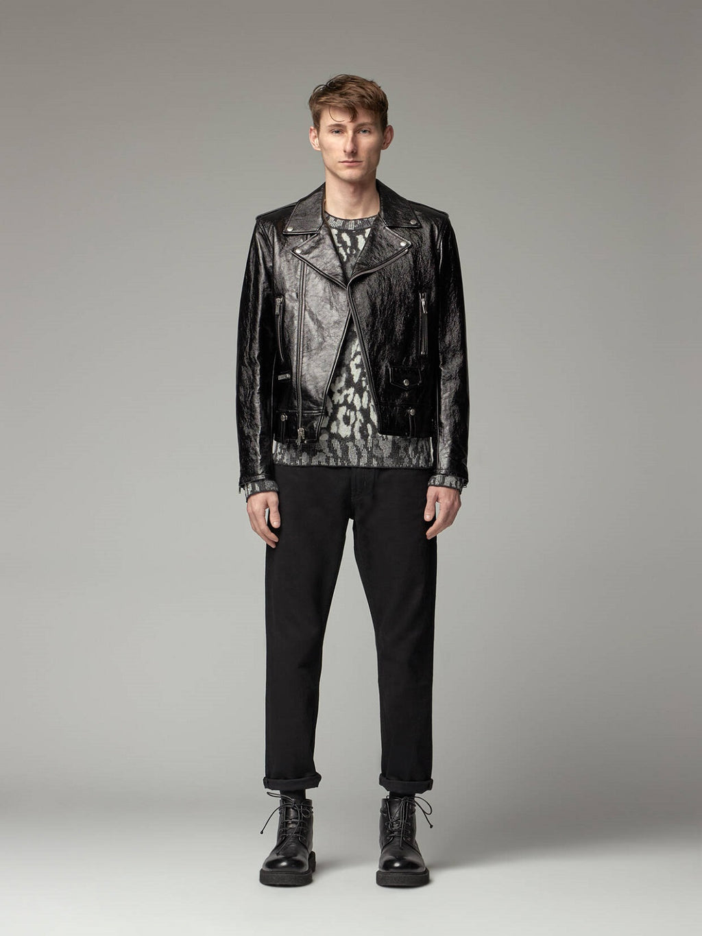 Black Leather Jacket - Shearling leather