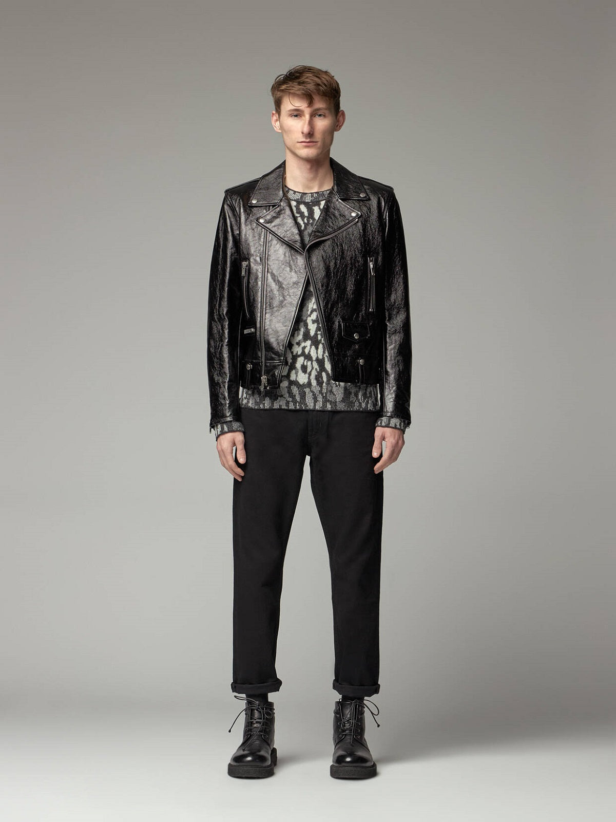 Black Leather Jacket - Shearling leather