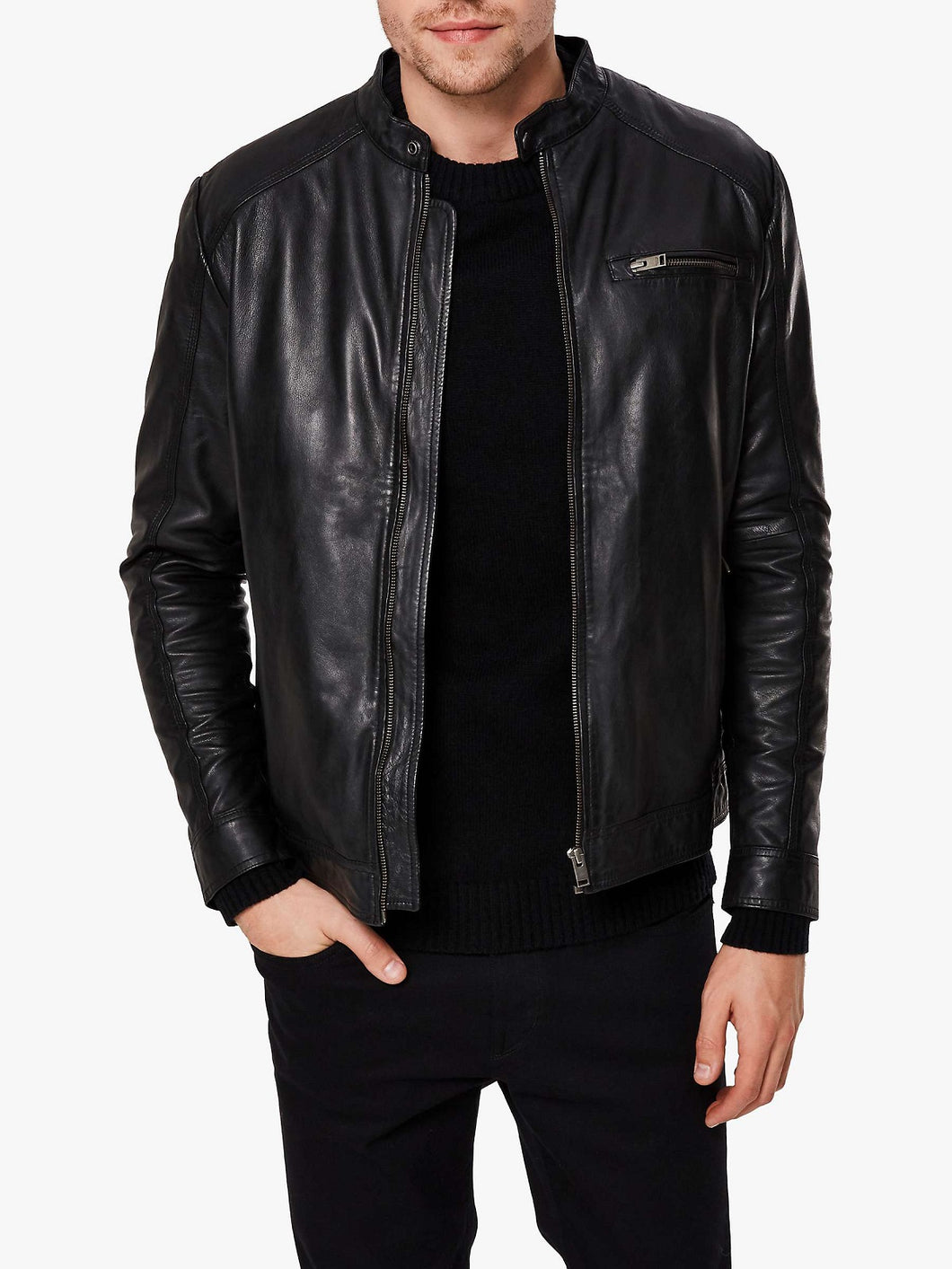 Majestic Black Jacket For Men - Shearling leather