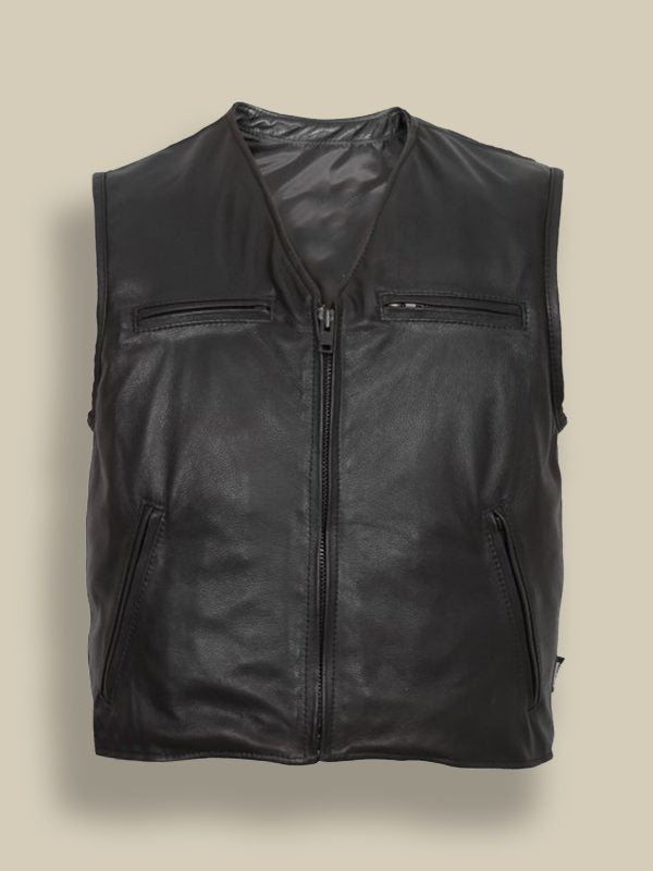 Men Matte Black Vest - Shearling leather