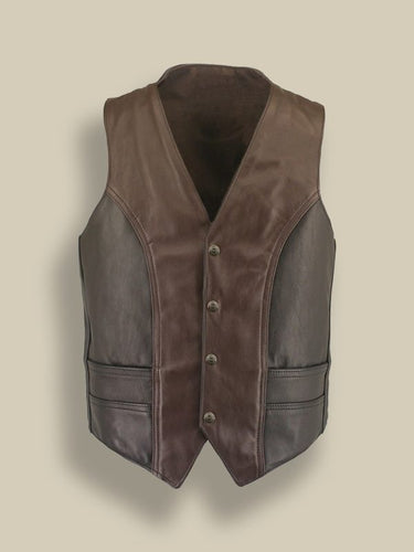 Men Vintage Leather Vest - Shearling leather