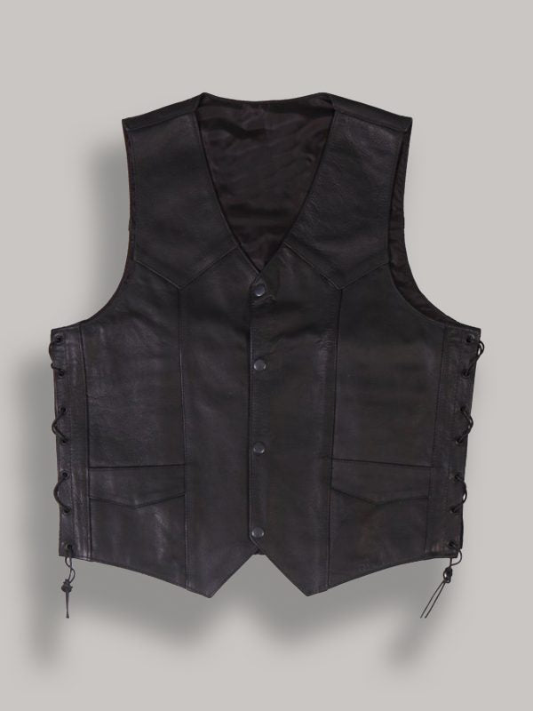 Men Cowhide Leather Vest - Shearling leather