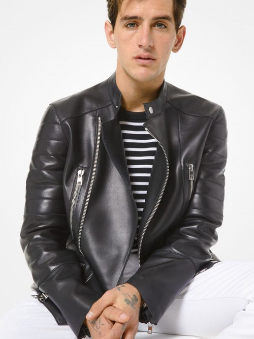 Black Leather Jacket - Shearling leather