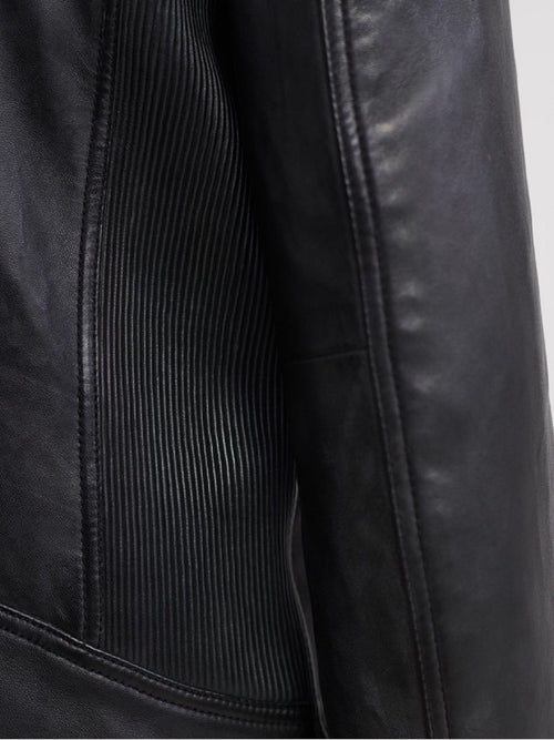 Black Leather Jacket - Shearling leather