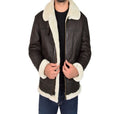 Men Jet Black B3 Bomber Leather Jacket - Shearling leather
