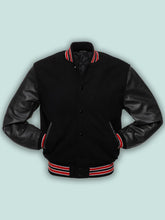 Load image into Gallery viewer, Black Wool Varsity Jacket - Shearling leather
