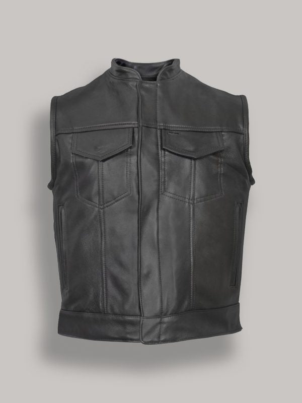 Men Black Leather Vest - Shearling leather