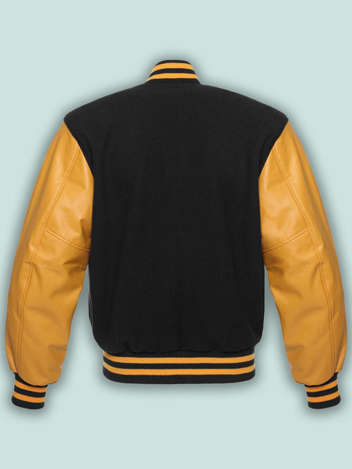 Black & Gold Varsity Jacket - Shearling leather