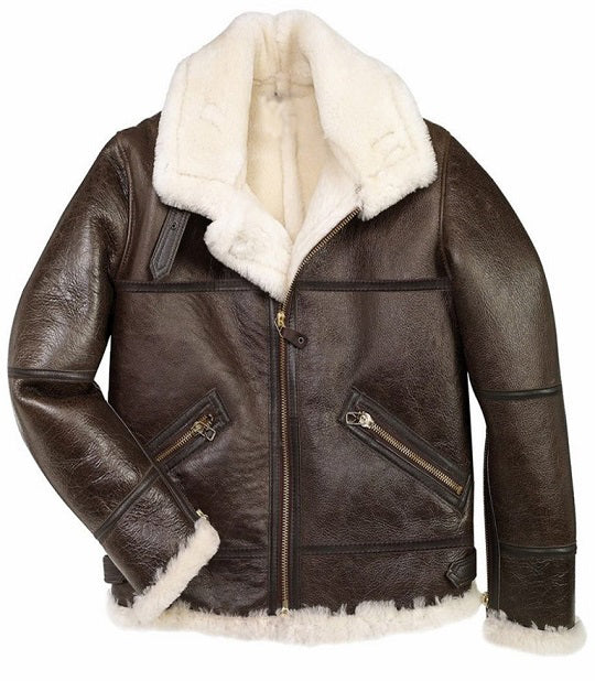 Men B3 Sheepskin Brown Bomber Jacket - Shearling leather