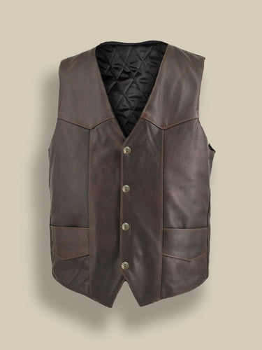 Men Brown Classic Biker Vest - Shearling leather