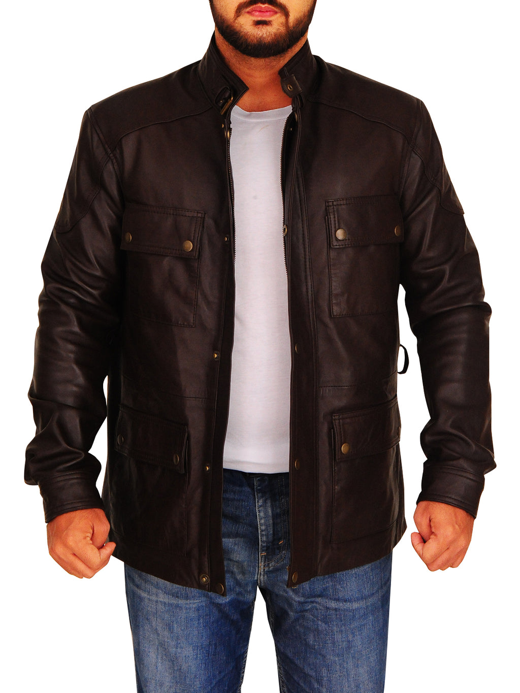Men Brown Field Jacket - Shearling leather
