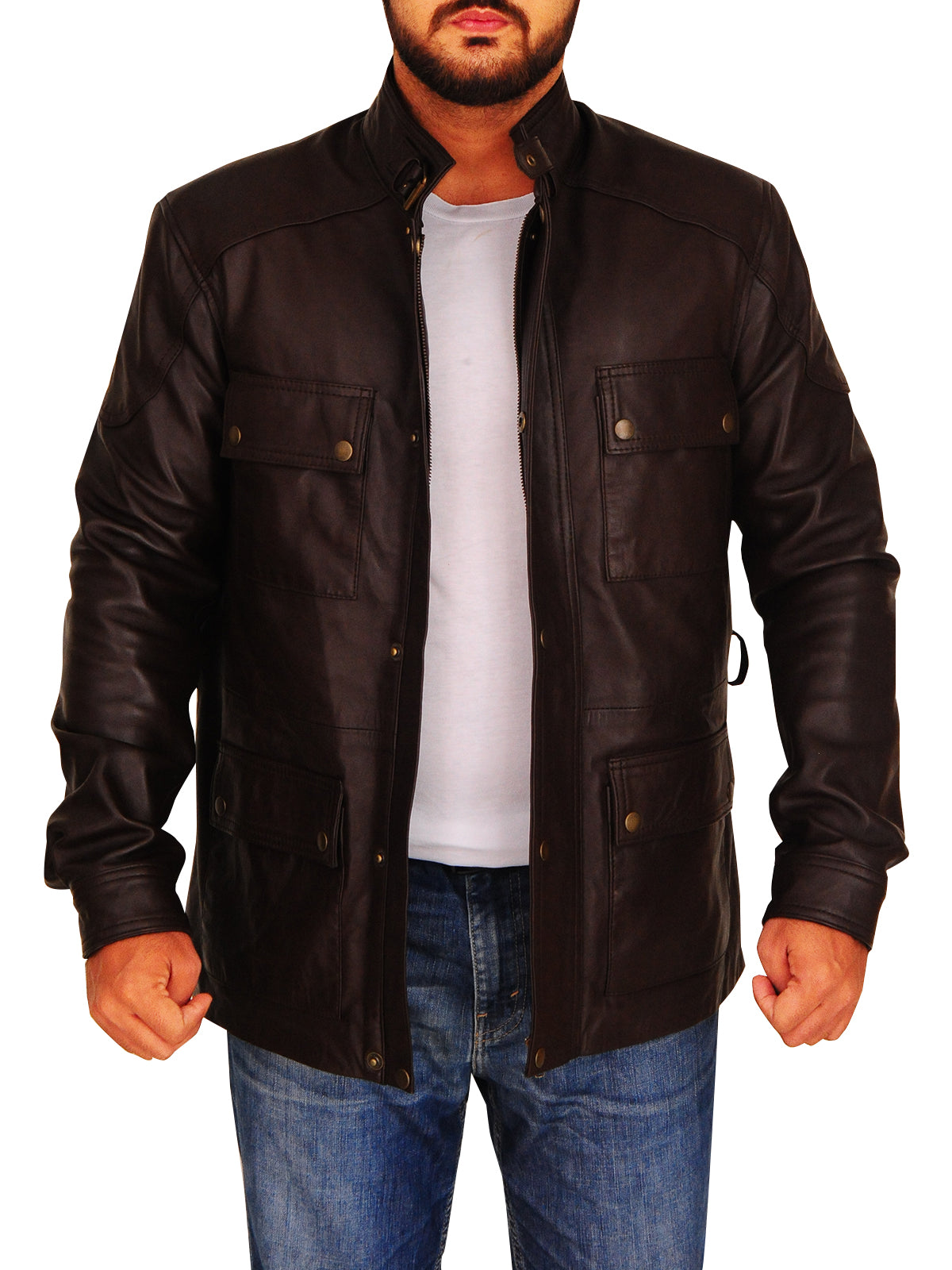 Men Brown Field Jacket - Shearling leather
