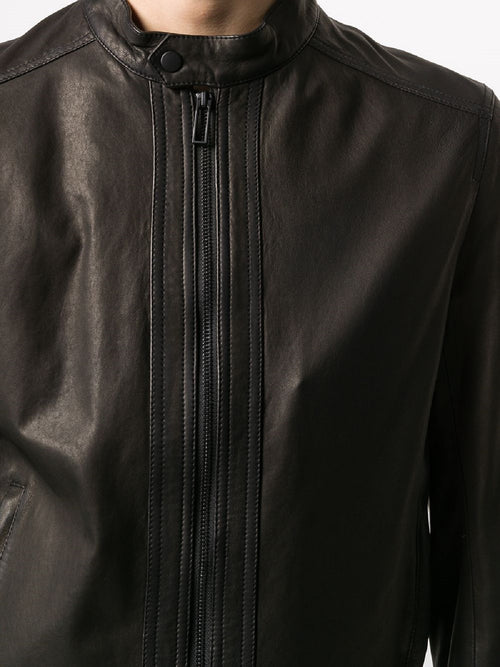 Black Leather Jacket - Shearling leather