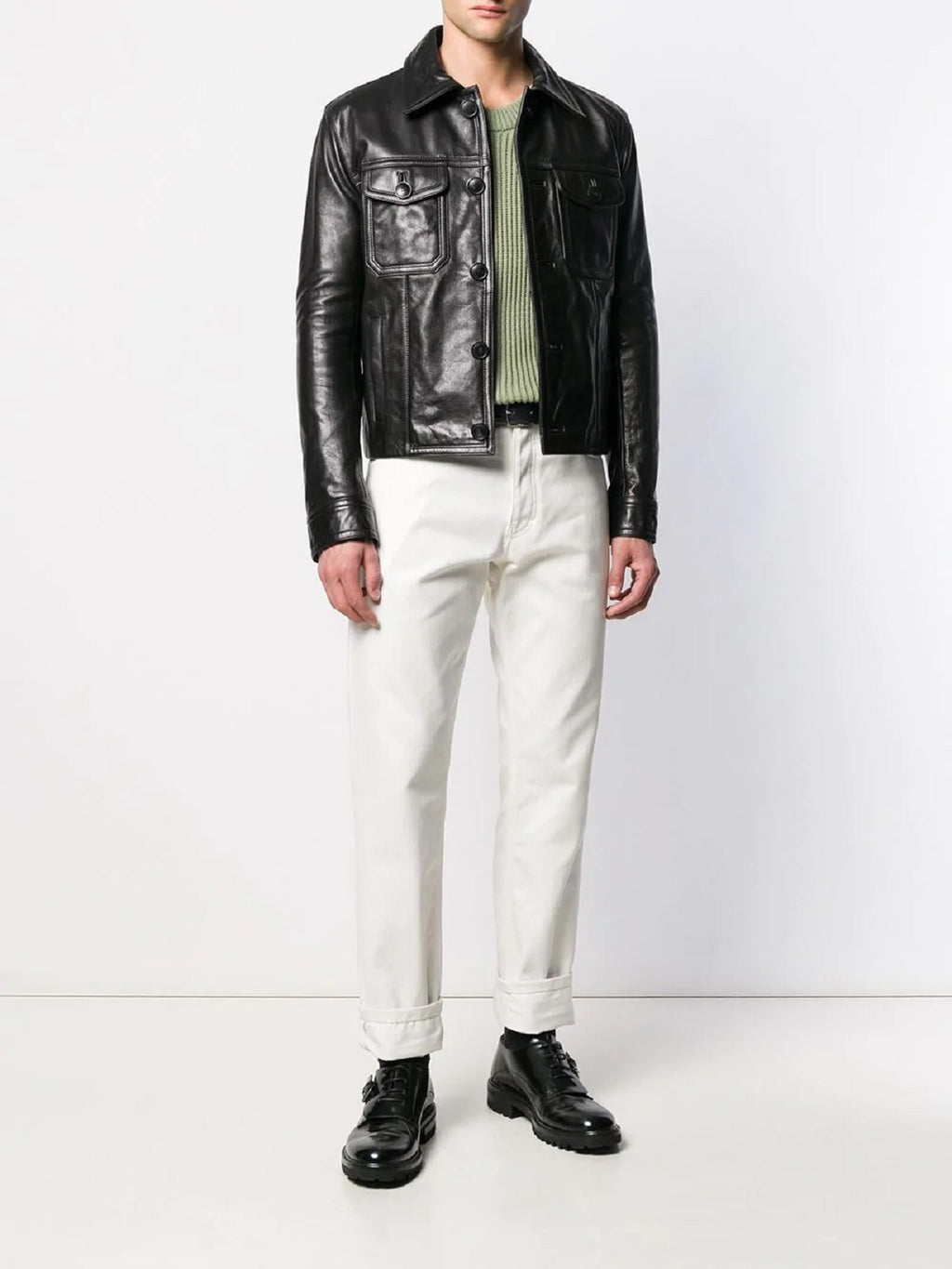 Black Leather Jacket - Shearling leather