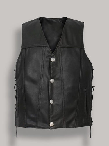 Men Buffalo Nickel Snap Vest - Shearling leather