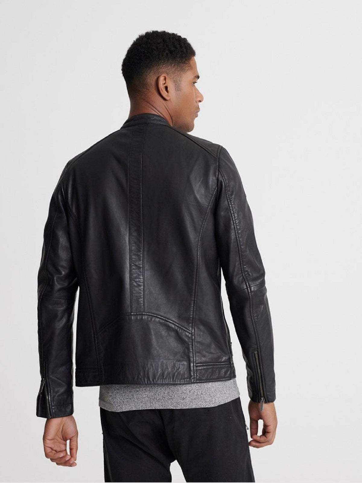 Black Leather Jacket - Shearling leather