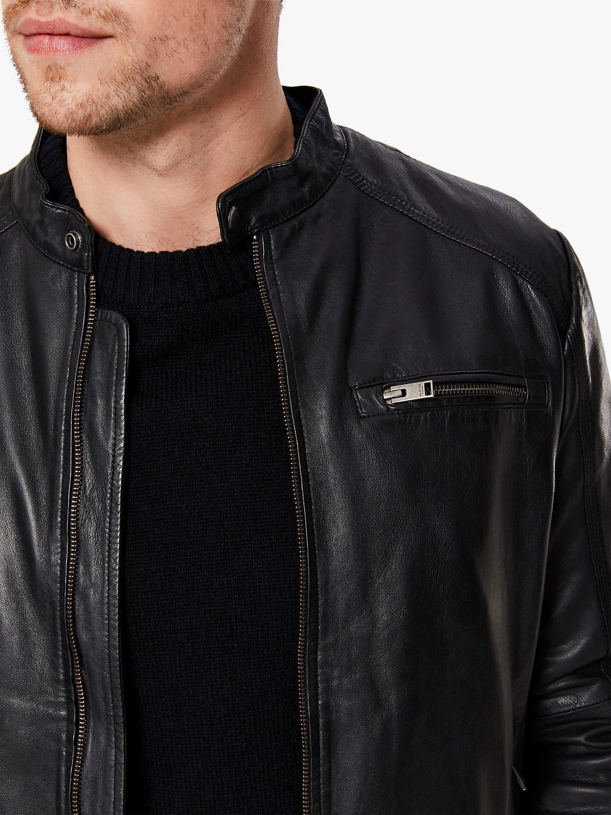 Black Leather Jacket - Shearling leather
