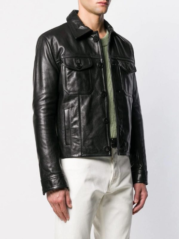 Black Leather Jacket - Shearling leather