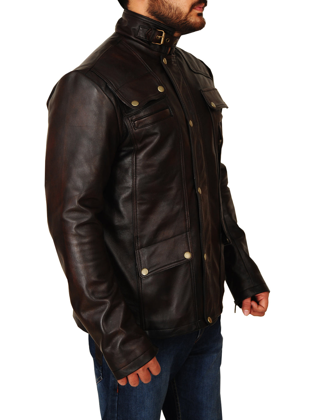 Men Dark Brown Leather Jacket - Shearling leather