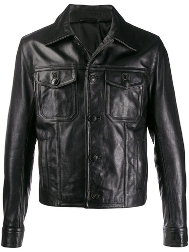 Black Leather Jacket - Shearling leather