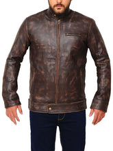 Load image into Gallery viewer, Distressed Brown Snap Tab Jacket - Shearling leather
