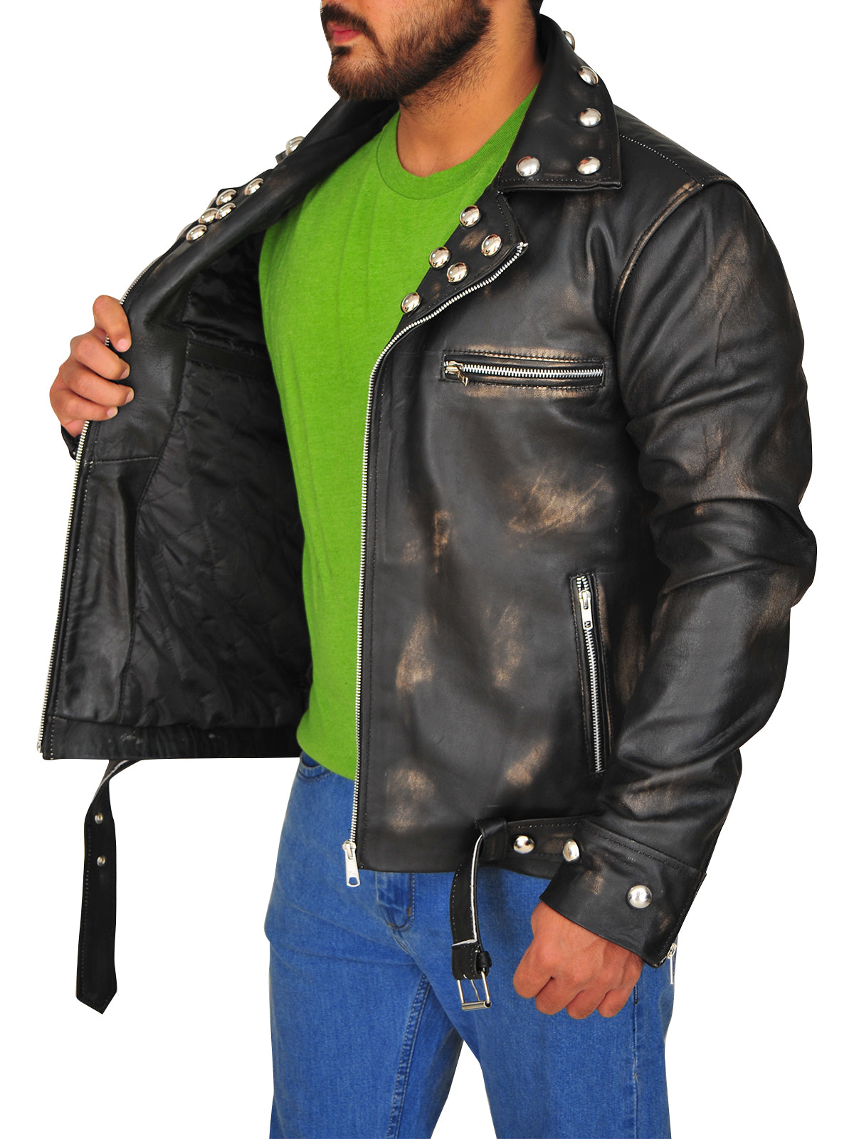 Men Distressed Brown Snake Jacket - Shearling leather