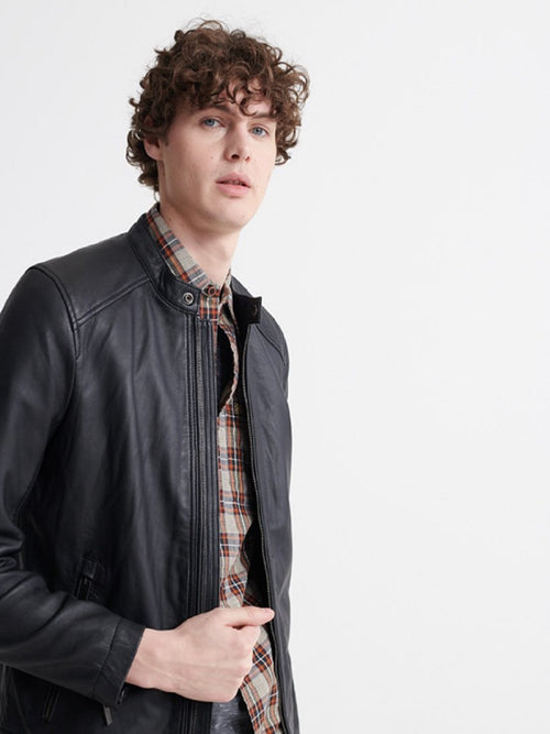 Black Leather Jacket - Shearling leather