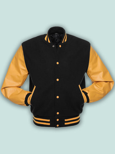 Black & Gold Varsity Jacket - Shearling leather