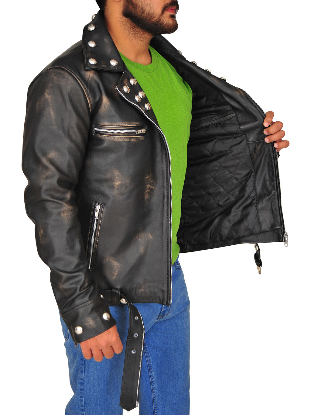 Men Distressed Brown Snake Jacket - Shearling leather